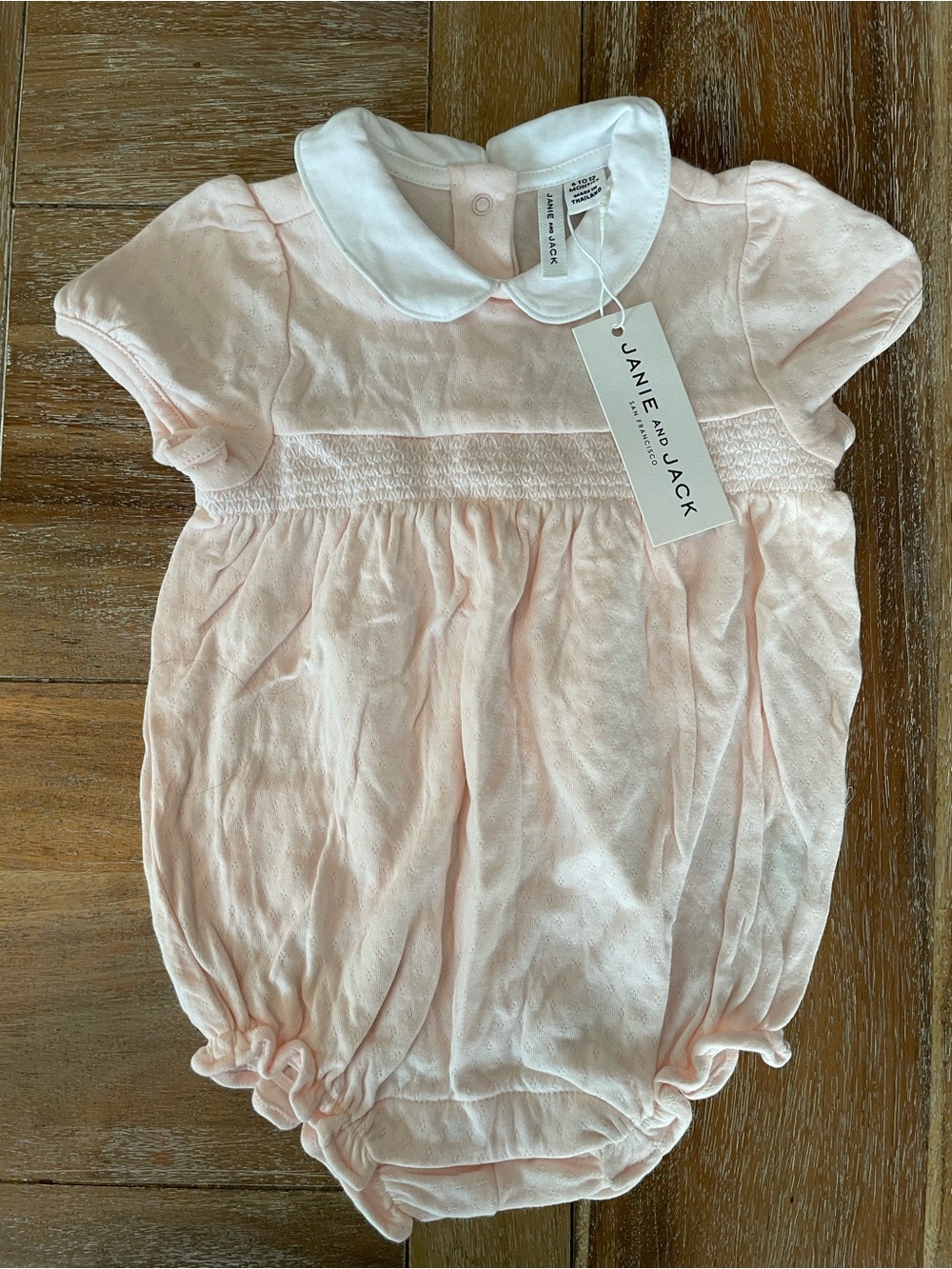 Janie and Jack Pale Pink Romper with White Peter Pan Collar